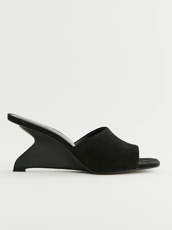 Reformation Shoes - Reformation Enya Wedge Sandal Black Suede - Size 7